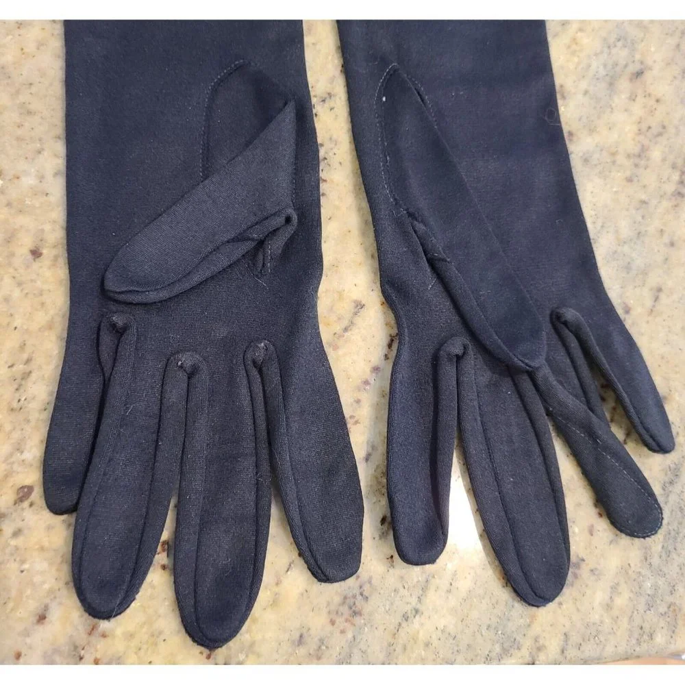 Vintage Size Small Black Stretch Formal Gloves Zig zag Stitch. 12